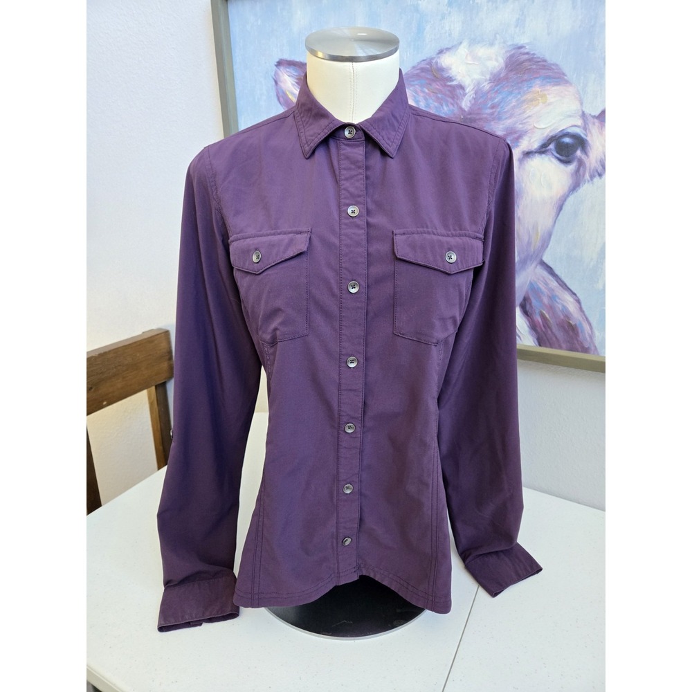 Eddie Bauer Women's XS Deep Purple Lightweight Activewear Long Sleeve Button Up